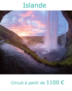 Coucher de soleil sur les chutes de Seljalandsfoss, partir en Islande en juillet avec Nirvatravel