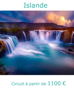 Coucher de soleil sur les chutes de Godafoss, partir en Islande au mois de juin avec Nirvatravel