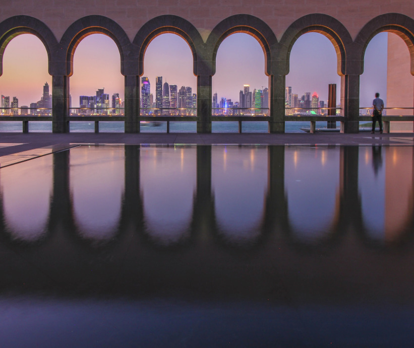 Coucher de soleil sur Doha depuis le Musée d'Art Islamique à Doha, voyage Qatar Nirvatravel